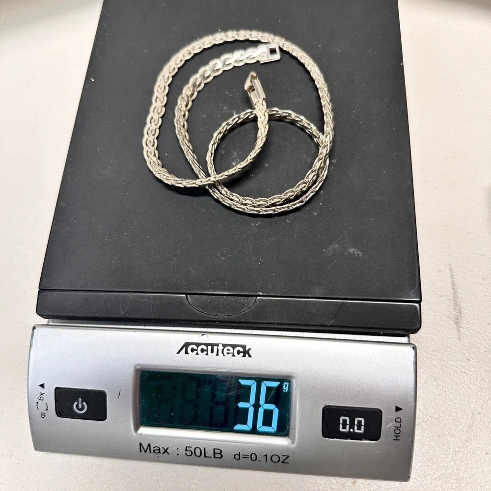 925 Sterling Silver Flat Wheat Spiga Chain Necklace 22 Inches 36 Grams Heavy